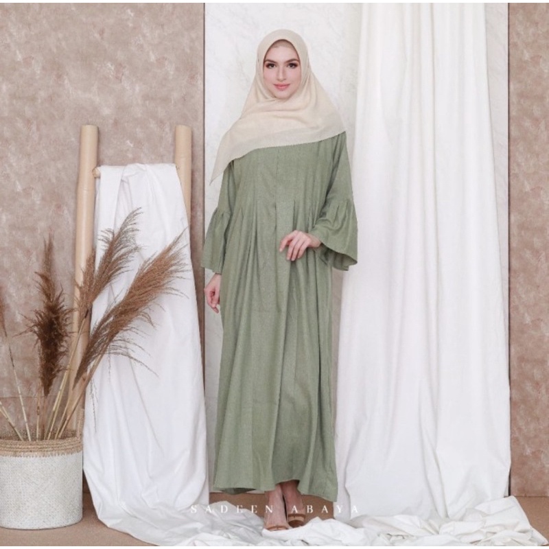 Abaya Gamis Warna Hijau Sage Polos Sadeen Lubna Sage Green Premium | bahan katun madinah | gamis hij