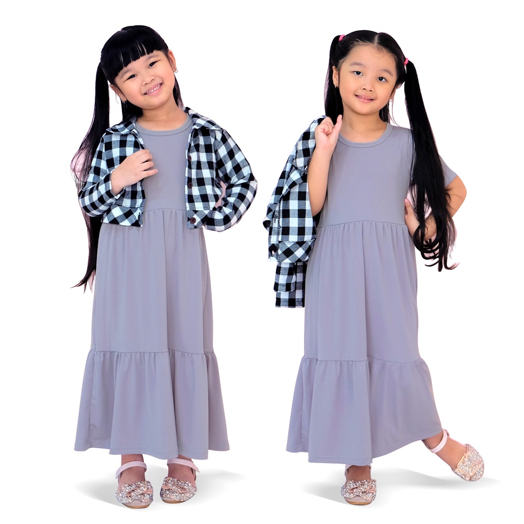 Set Dress Panjang Gamis Dan Cardigan Flannel Anak Perempuan Bahan Premium Usia 1 Tahun Sampai 12 Tah