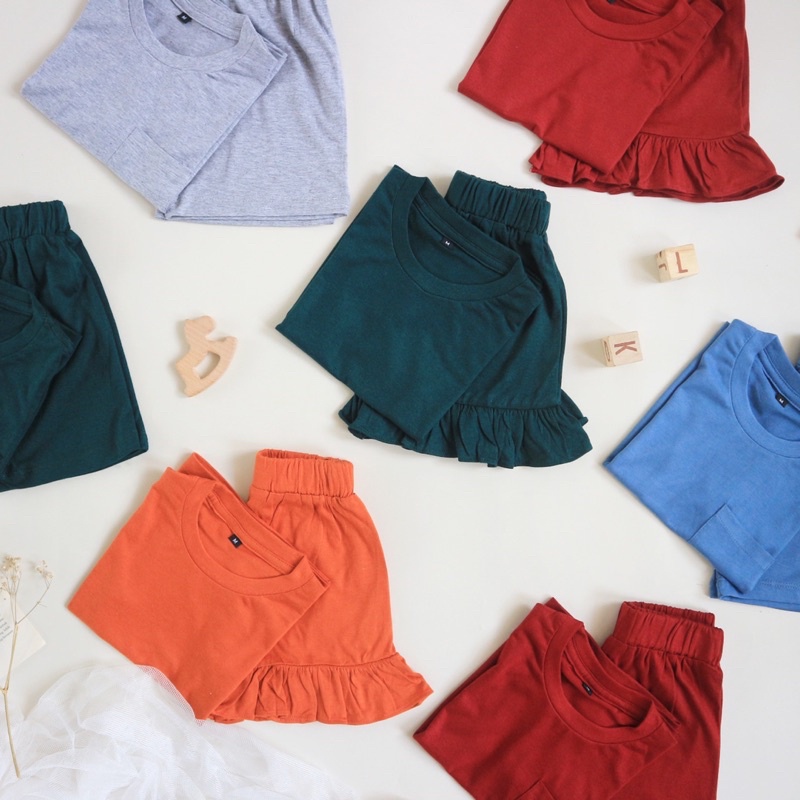 One Set Setelan Anak Perempuan Cewek Balita Kids Baju Anak Kaos Anak Celana Pendek Anak Perempuan