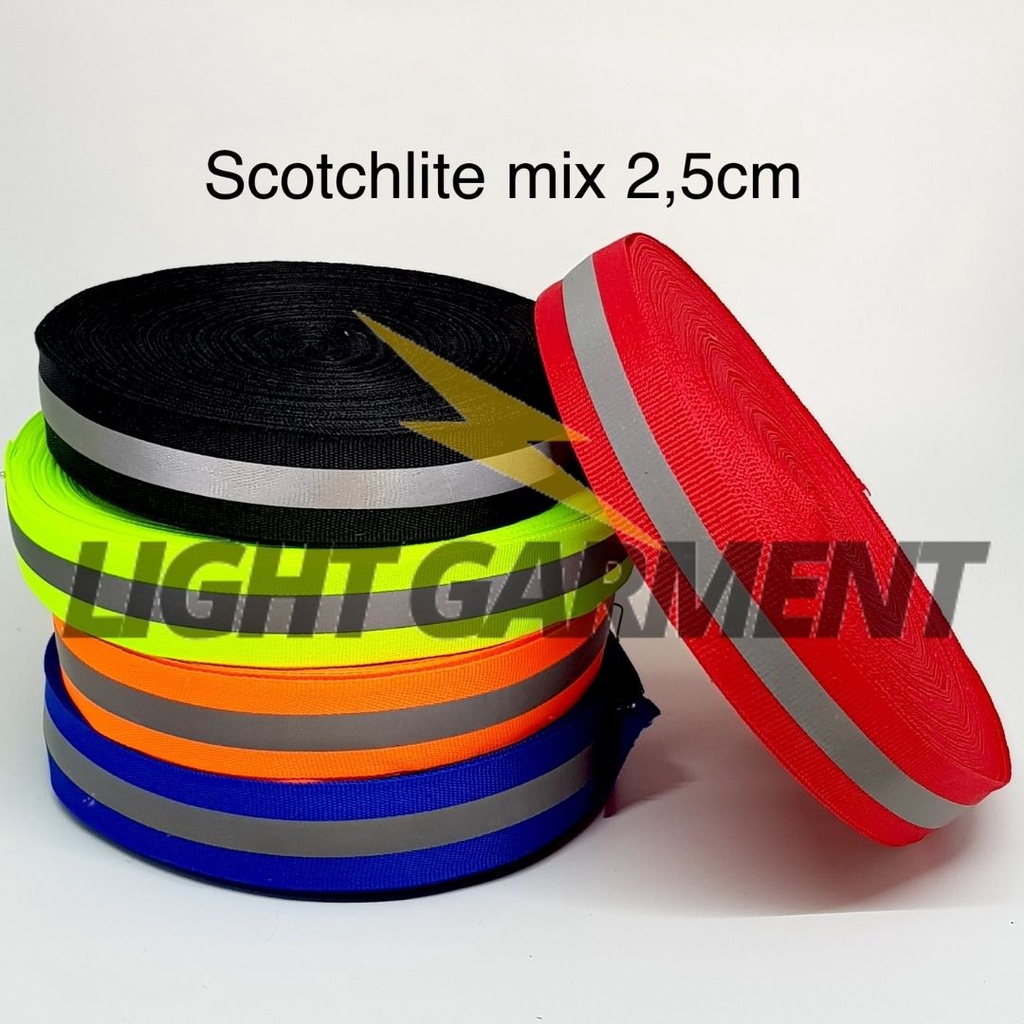 Pita Scotlight GRADE A Kombinasi Warna / Scotchlite Skotlet Reflektif Mix 2,5 cm isi 50 meter / Reflektor Baju Safety Pemantul Cahaya