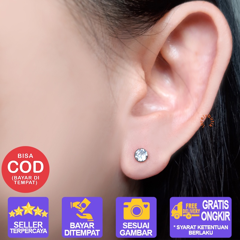 Lovelybutik - Anting Anti karat Giwang Mata 1 Anting Murah Ukuran 0,5 cm Warna Silver