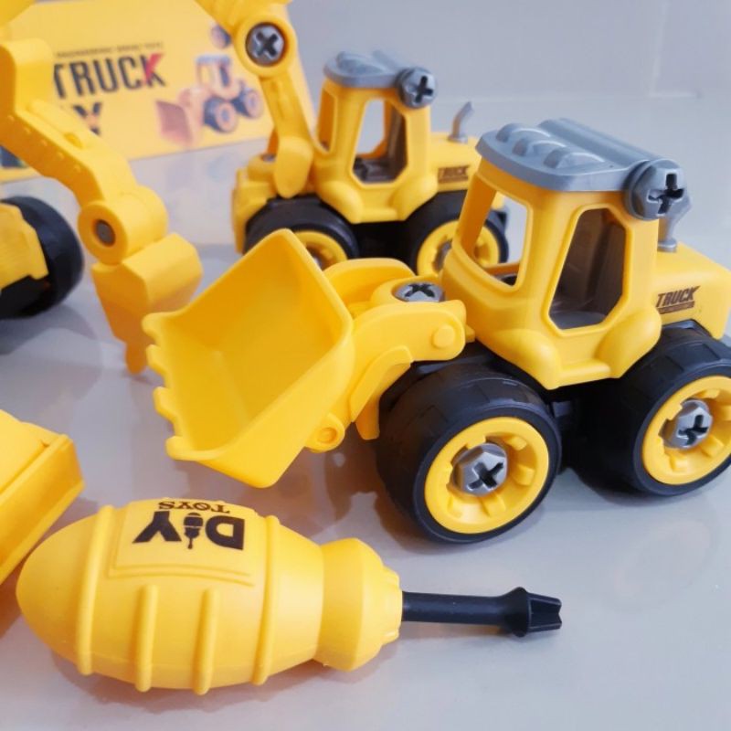 Mainan DIY Set Kendaraan Kontruksi - Miniatur Mobil Truk Anak Diecast