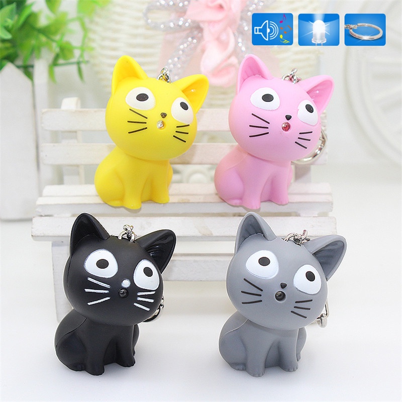 1pc 2022 Gantungan Kunci Boneka Kucing Bahan ABS Dengan Lampu LED + Suara Untuk Festival / Hadiah