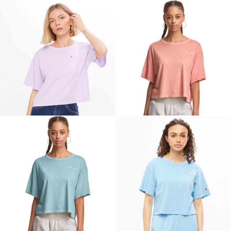 Kaos Champion Original 100% | Kaos Crop Tee | Kaos Oversized | Champion Vintage Dye Cropped Tshirt