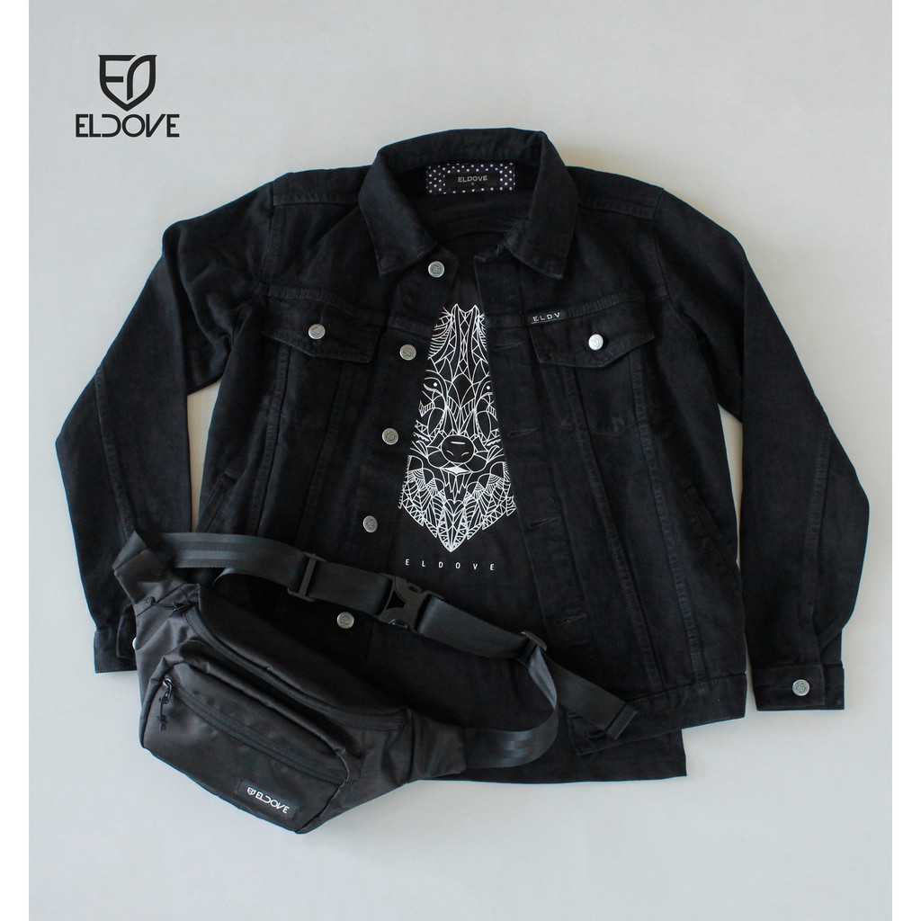 Eldove Paket Jacket Denim + Kaos + Waistbag 9501