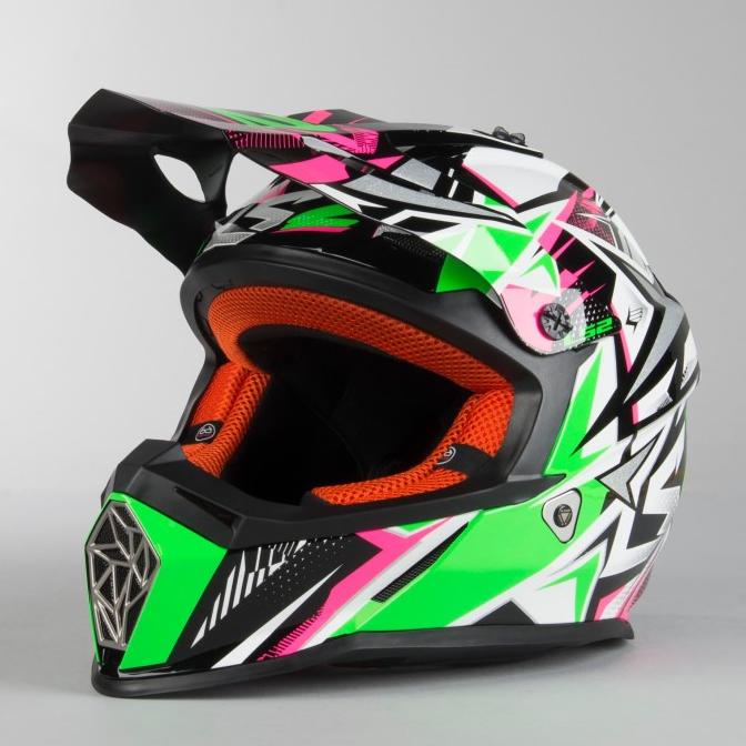 Helm Motorcross Cross Ls2 Mx437 Fast Strong Mx Helmet White Green Pink