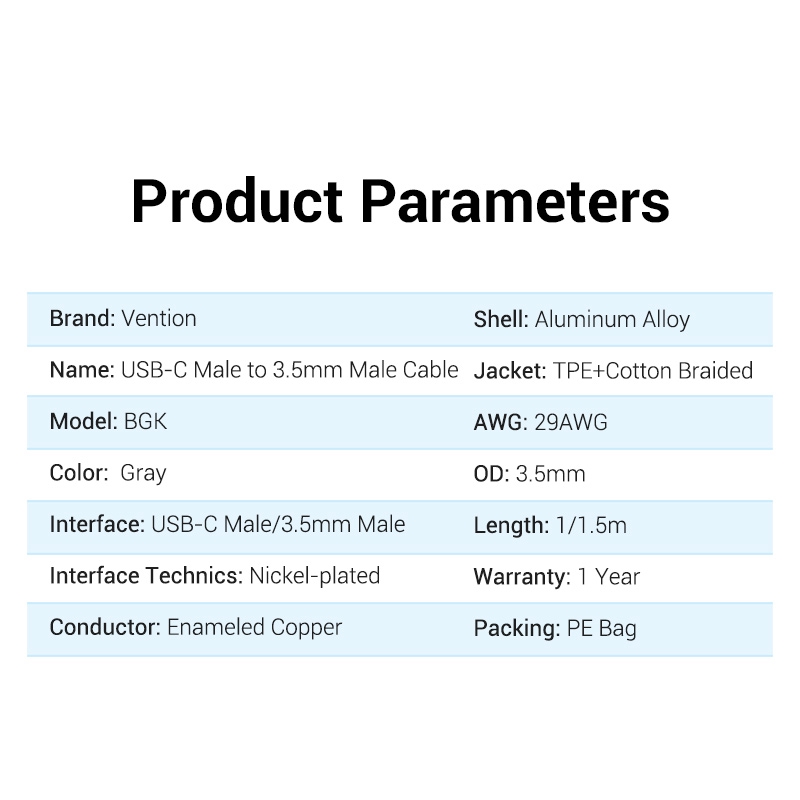 Vention Kabel Adapter Usb Tipe-C Ke Aux 3.5mm Male Untuk Headphone / Headset