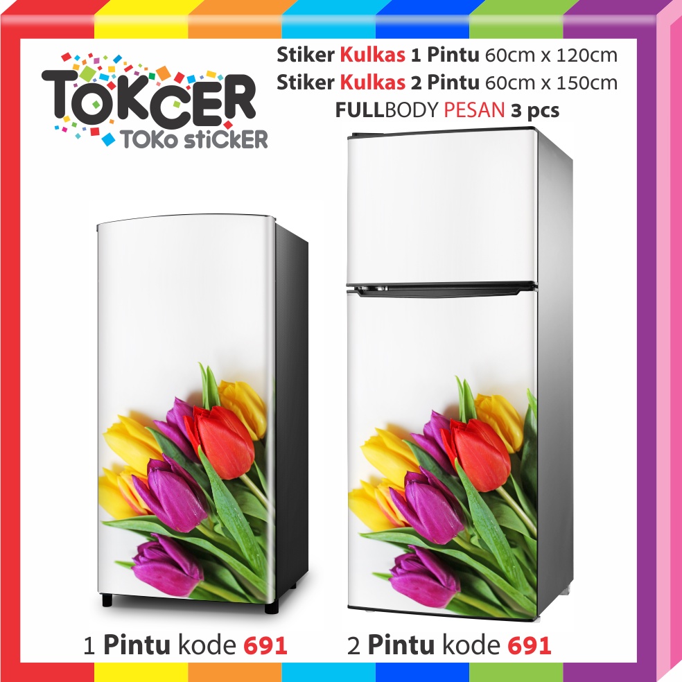 STIKER Kulkas 1 Pintu atau 2 Pintu STANDAR Bunga TULIP WARNA