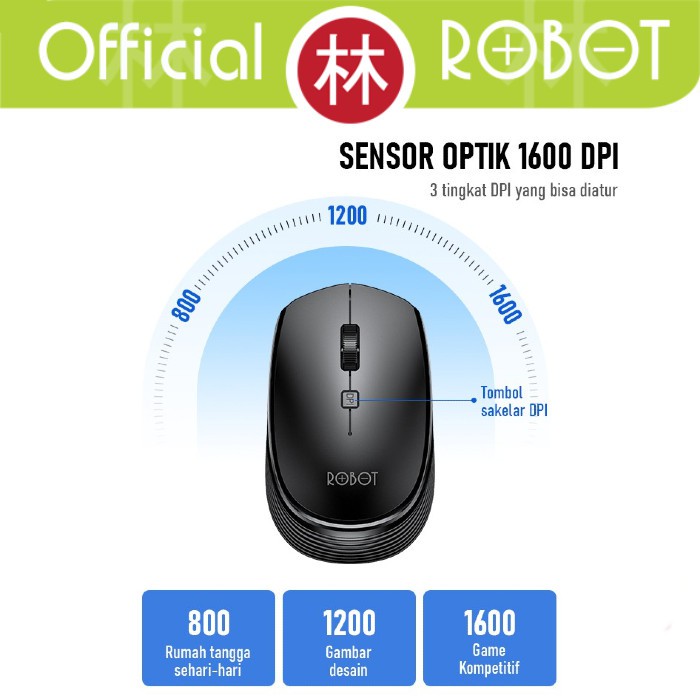 Robot M205 Wireless Mouse Optical 2.4G &amp; Tombol Sakelar DPI