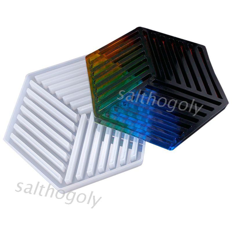 Moonlight&quot; Resin Epoxy Geometry Silicone Mold DIY Insulation Hollow Striped Triangle Modeling Hexagon Coaster