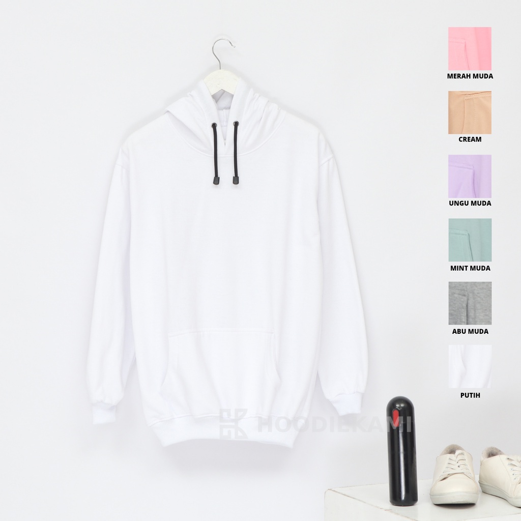 (BISA COD) PROMO HOODIE POLOS PRIA WANITA JUMPER FLEECE TERMURAH M-L-XL-PUTIH