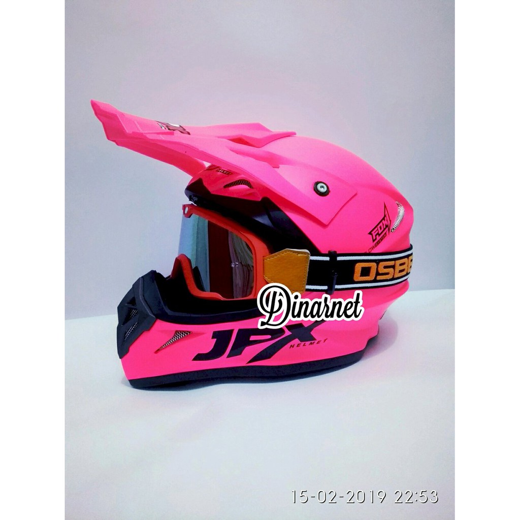 Jual Helm Cross Jpx Trail Trabas Pink Solid Kacamata Goggle Orange Bonus terlaris