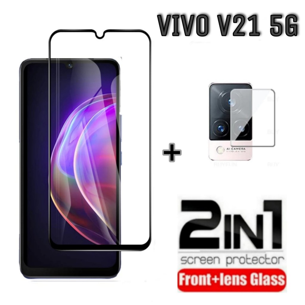 Tempered Glass VIVO V21 5G  Anti Gores Layar Warna Dan Pelindung Camera Screen Guard Protector