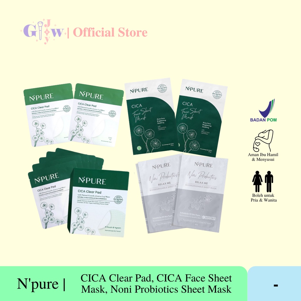 NPURE clear pad cica sachet / box satu dus / cica sheet mask / noni masker serum with natural centella asiatica satuan satu box leaf water murah bpom exfoliate eksfoliasi n'pure 4gram 1 pad