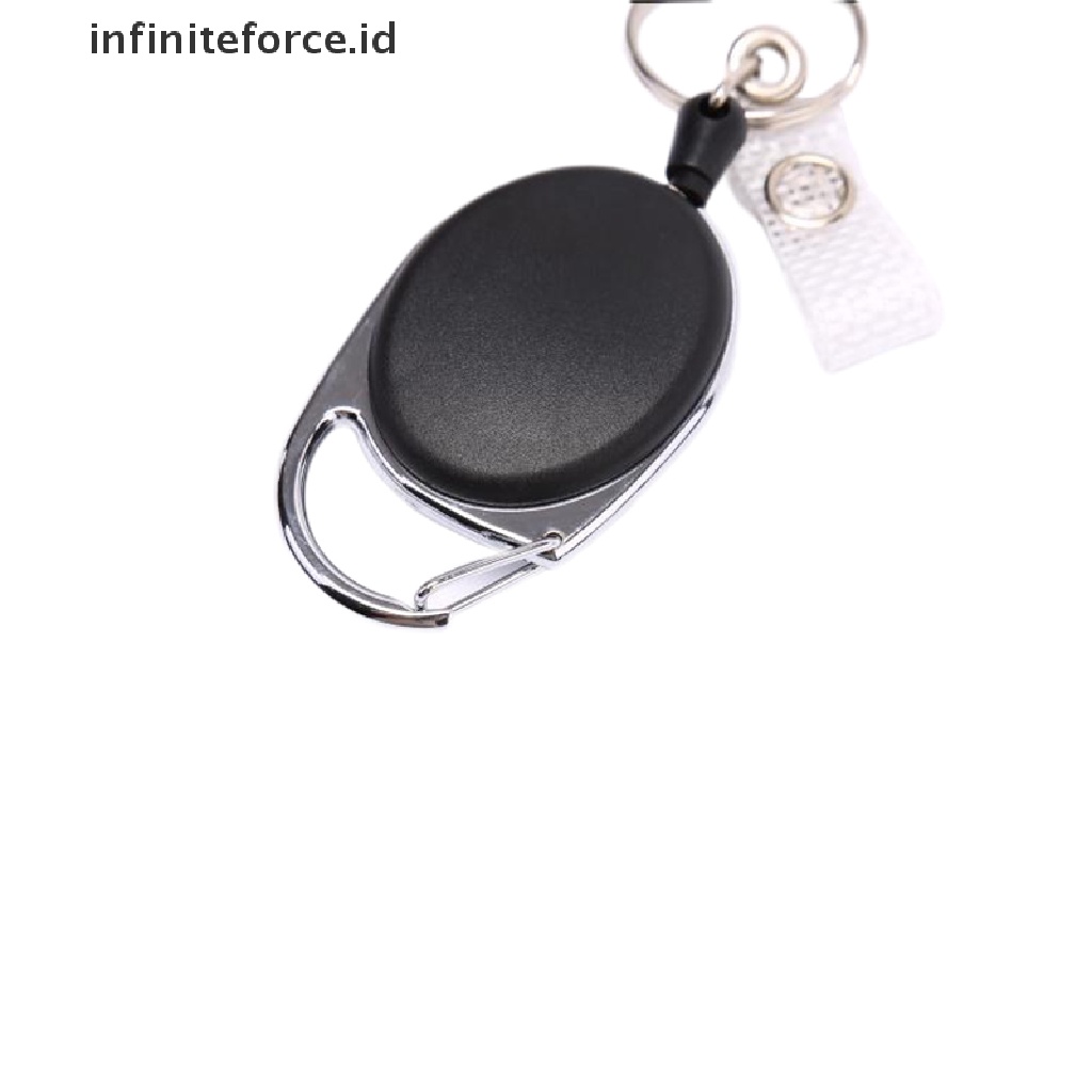 (Infiniteforce.Id) 1pc Gantungan Kunci Reel Kawat Baja Hitam 60cm Untuk Kartu Id