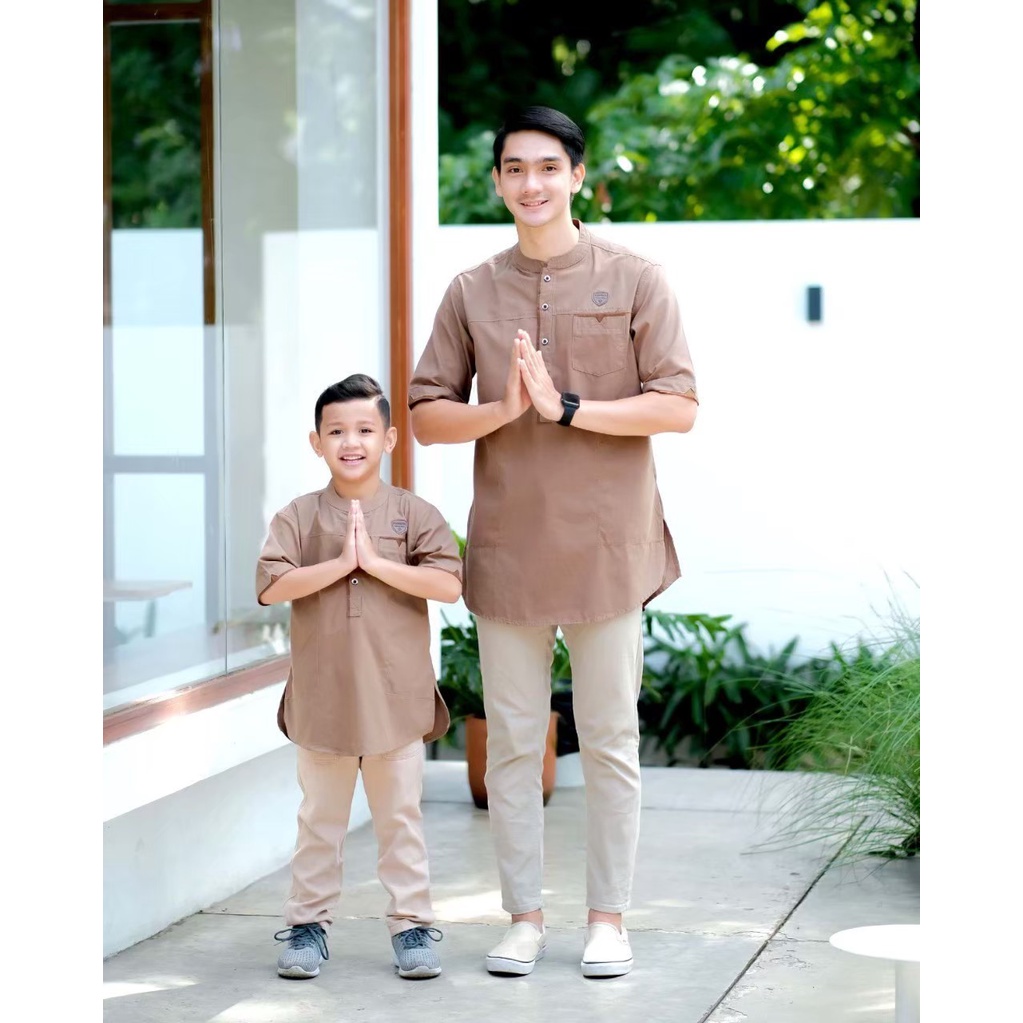 Nayfar Baju Koko Pria Couple Lengan Pendek Canvas Full Katun Mocca