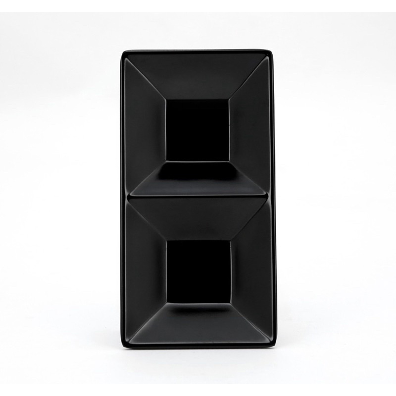 Piring Sambal Sekat 2 ONYX | Piring Bumbu Melamin | 2 Partition Square Condiment Dish Hitam 5.5”