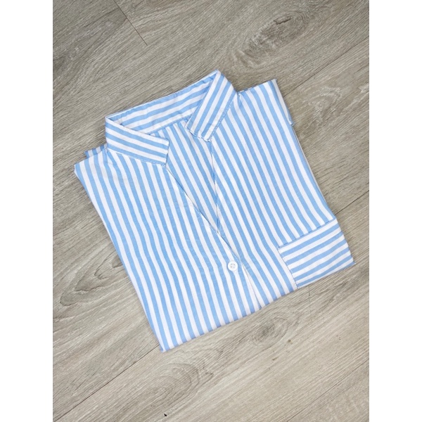 real pic kemeja salur vneck / kemeja stripe kerja