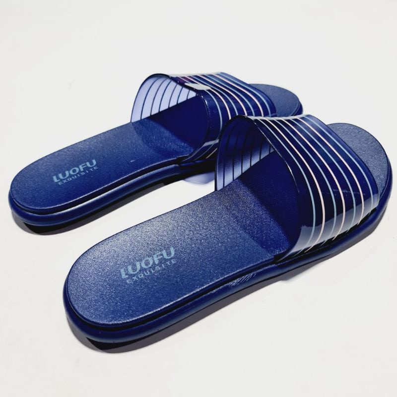 sandal wanita selop kokop Luofu terbaru nyaman sandal Luofu jelly kekinian motif selop garis garis sandal wanita empuk terbaru