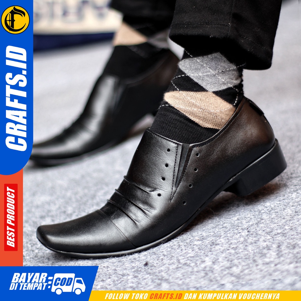 Sepatu Pantofel Pria Sepatu Formal Pria Kulit Asli Slop Sepatu Pantopel Hitam Kerja Kantor CRAFTS REMPEL