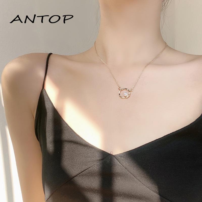 1 Pcs Korea Kalung Mutiara Titanium Pria Kalung Wanita Antikarat Bulat Necklace ANTOP
