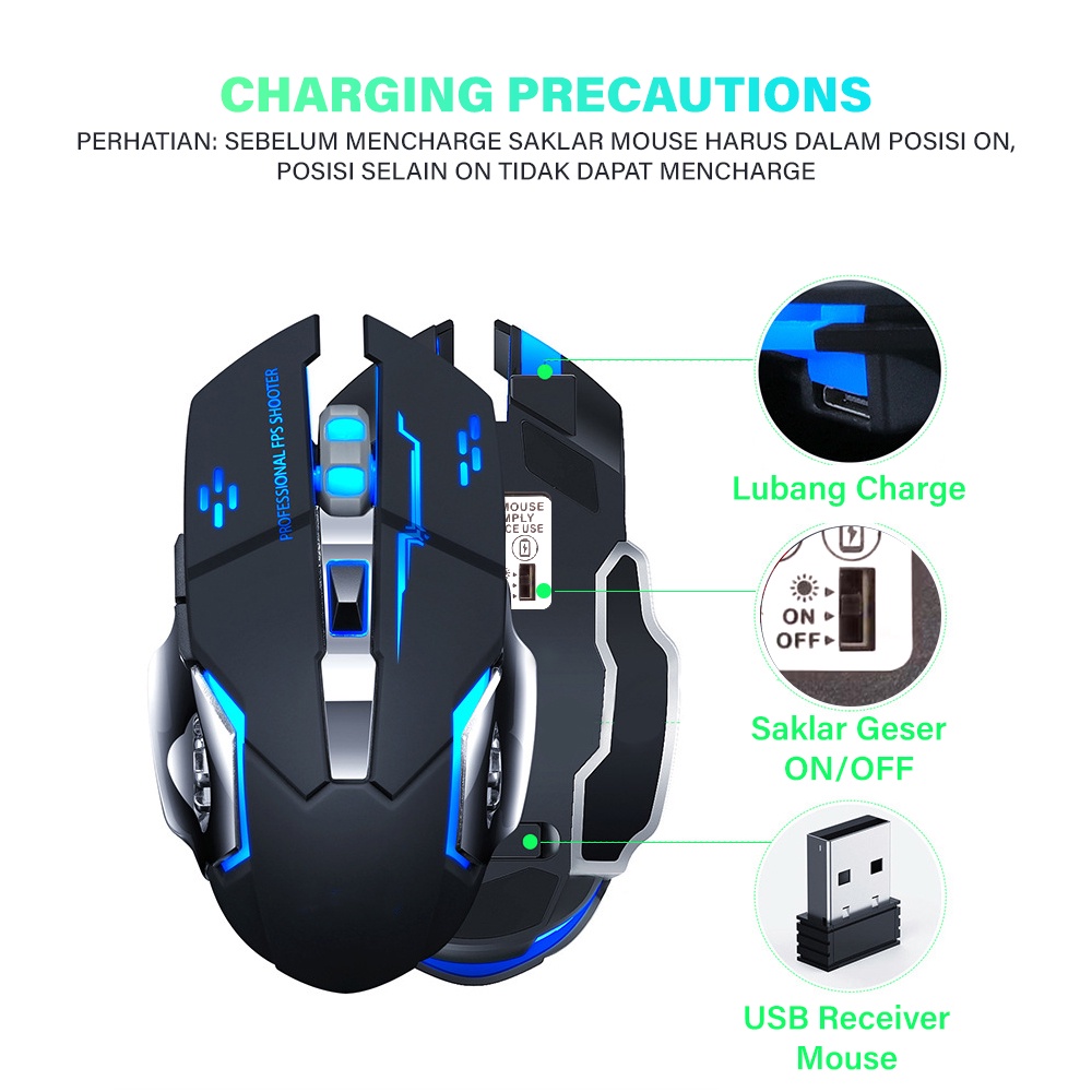 【COD】Jovitech Rechargeable gaming Mouse 2400 DP Wireless Ultra-Thin Silent Mute LED Lights Computer Laptop Rechargeable Wireless Mouse