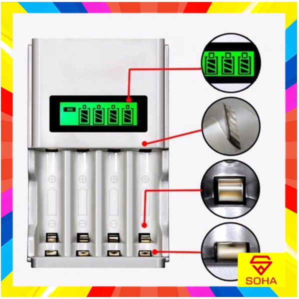 CHB-002 Charger Baterai 4 Slot AA AAA Ni-Mh/Ni-cd Ada Indikator LCD Display