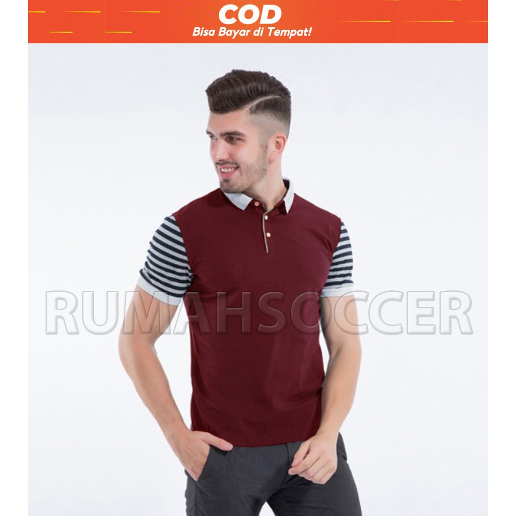 Kaos Pria Terbaru Lengan Pendek Merah Maroon ASOKA Kerah Polo Shirt  Distro Original Bandung