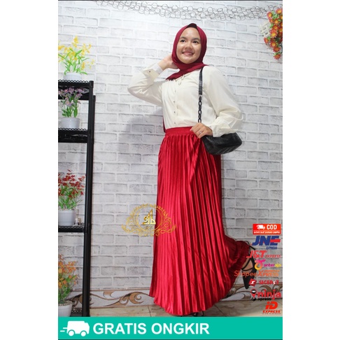 Rok Bludru Velvet Panjang Plisket Premium-ROK Panjang Cabe