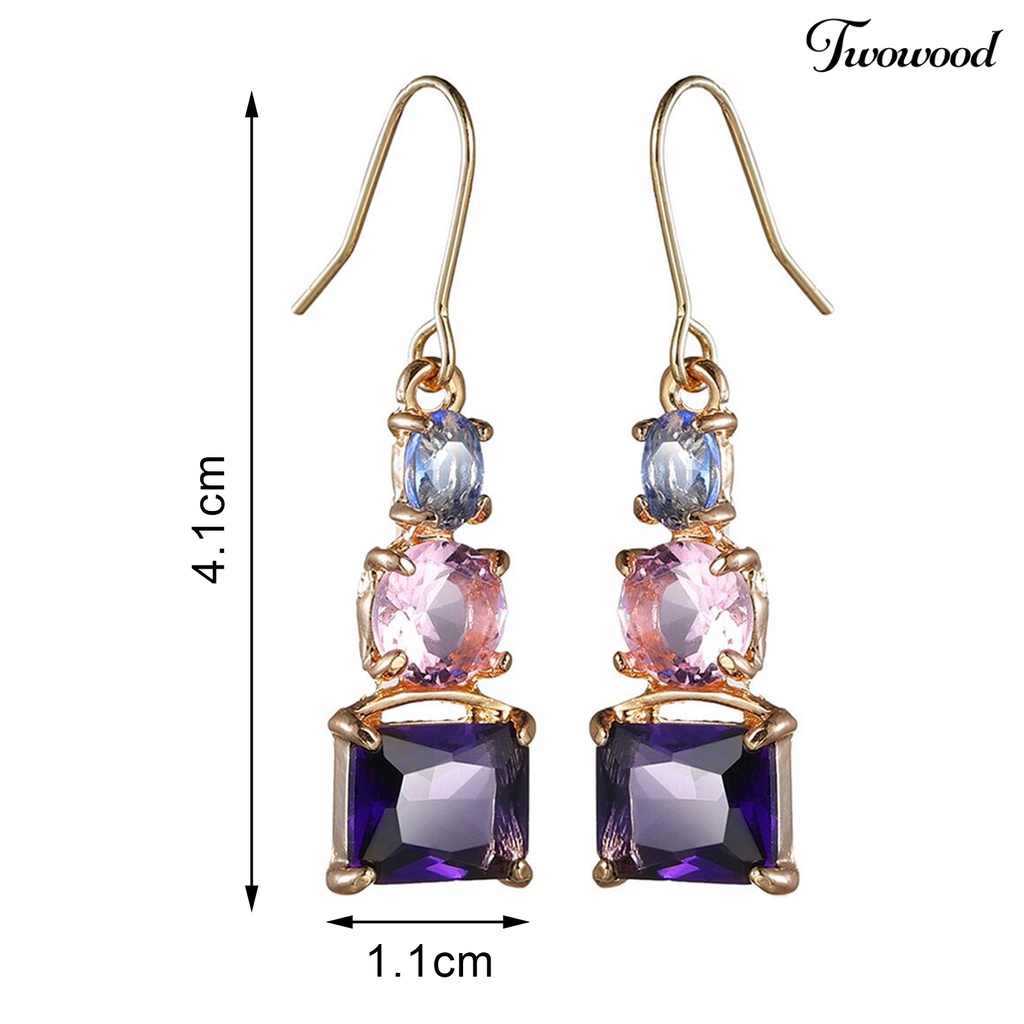 1 Pasang Anting Hook Cubic Zirconia Warna-Warni Untuk Wanita