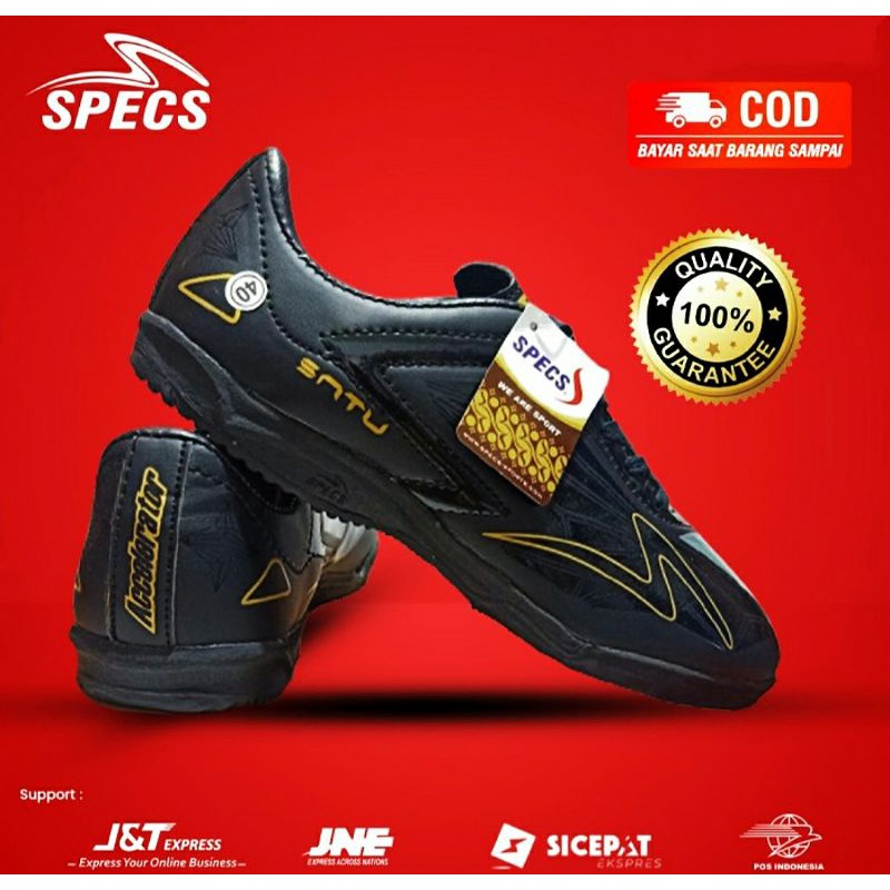 Sepatu Futsal Specs Accelerator Satu Pro in Hitam Gold Premium Grade Ori Size 39 -43