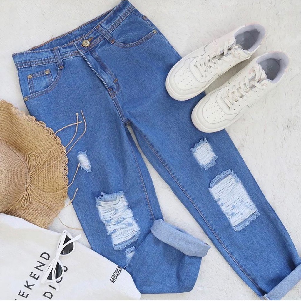 CELANA JEANS Boyfriend / Celana Boyfriend Jeans Sobek / BOYFRIEND JEANS PREMIUM