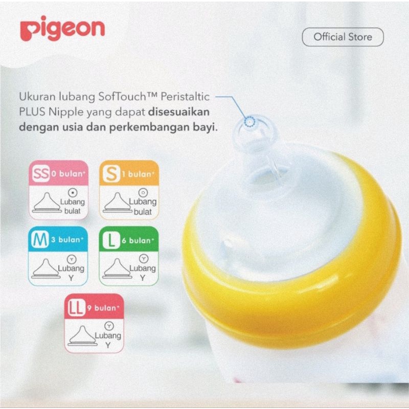 Pigeon Peristaltic Plus Wide Neck Nipple Isi 3 Pcs - Dot Susu Bayi