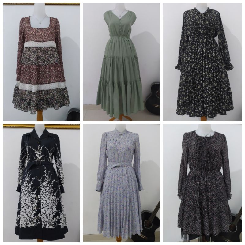 (BISA COD) Dress Vintage, Dress Bunga, Dress Tartan, Longdress, Dressmidi-1