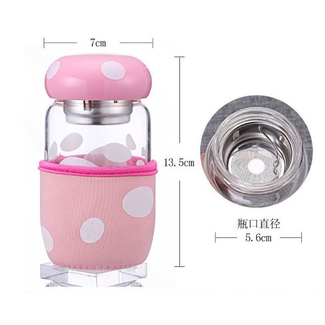 ~ PIYOSHI08 ~ Botol Kaca Cover Bentuk Jamur Mini Mushroom Tea Cup 300 Ml Lucu Murah AF51