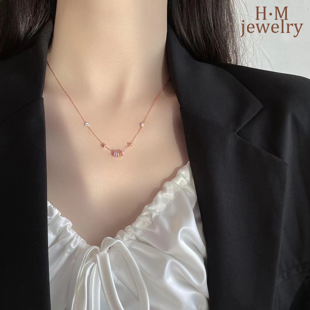 Kalung Rantai Sterling Silver 925 Dengan Liontin Manik-Manik Batu Pelangi Untuk Wanita