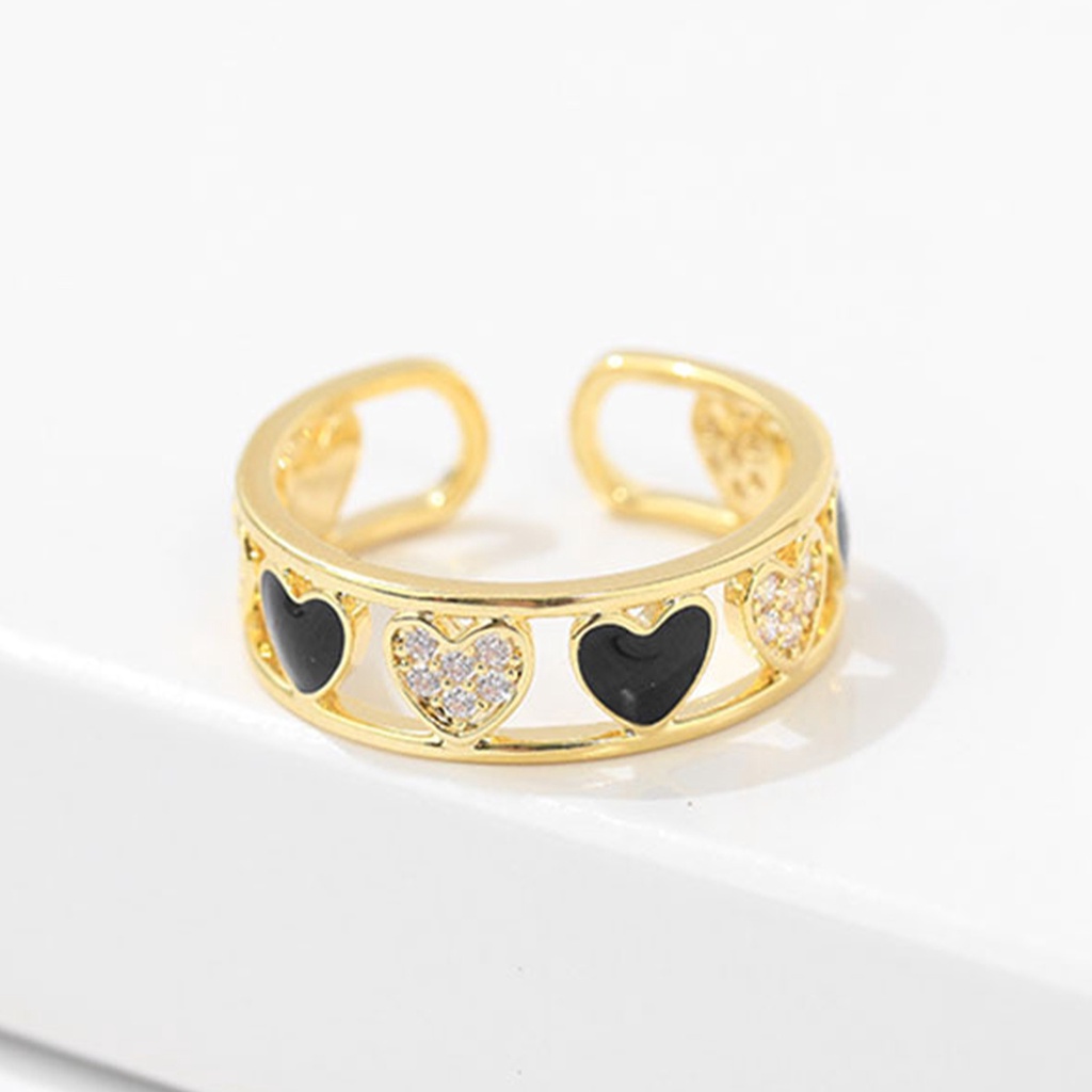 Hu Hu Hu Hu Hu Alat Bantu Pasang Kacamata♡ Cincin Bentuk Hati Geometris Model Hollow Bahan Tembaga Untuk Pesta