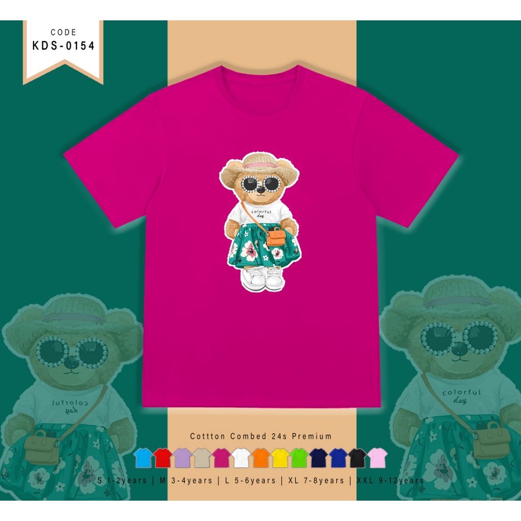 T-SHIRT / KAOS ANAK-ANAK TERMURAH BERGAMBAR BEAR GIRL - TERIMA CUSTOM KAOS KELUARGA