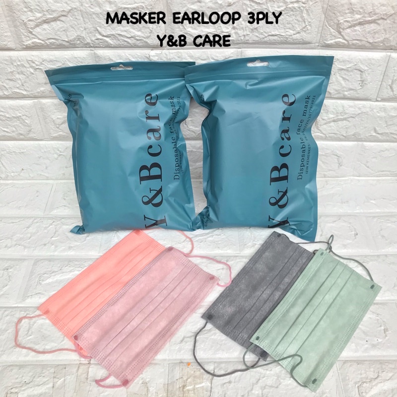 MASKER EARLOOP 3PLY WARNA Y&amp;B CARE 1PACK 50PCS MURAH