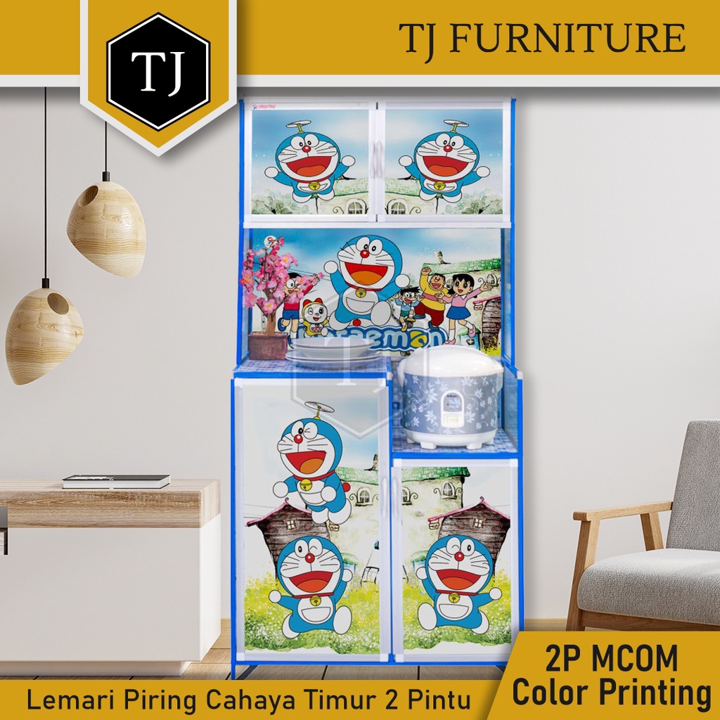 Cahaya Timur Rak Piring Kaca Motif Karakter Lucu / Kitchen Locker / Lemari Dapur 2 Pintu - 2P MCOM C
