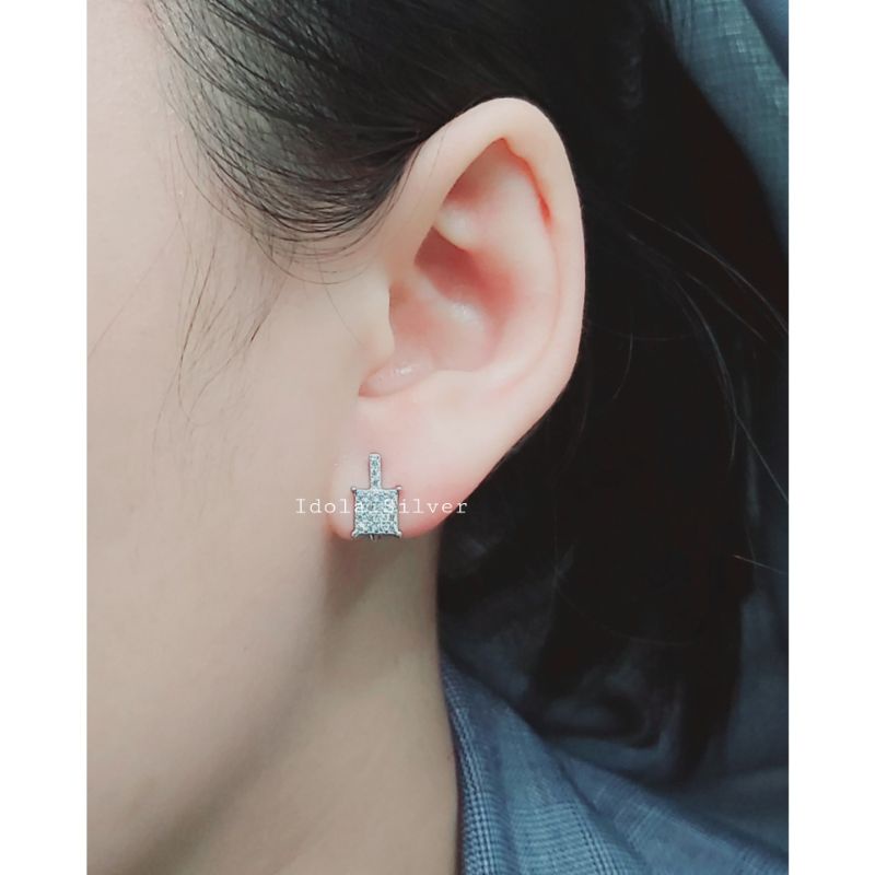 ANTING PERAK ASLI SILVER 925 LAPIS EMAS MODEL JEPIT KOTAK - PERHIASAN PERAK WANITA