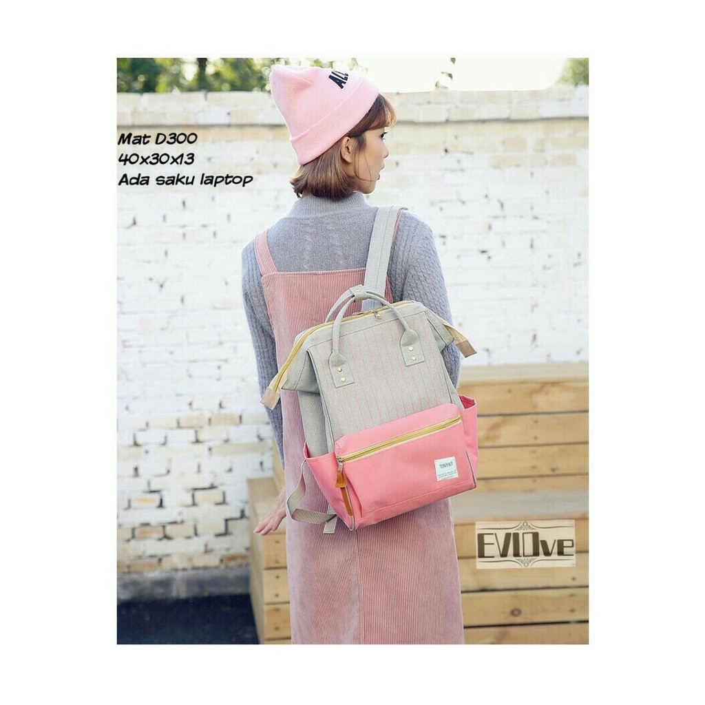 Promo 2024 Ransel Anello Backpack Tas Ransel Wanita Motif Salur Kombinasi Warna