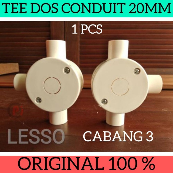 LESSO Tee Dos Conduit 20mm 1/2&quot; Inch 3 Way Inbowdus T Dus Cabang Pipa