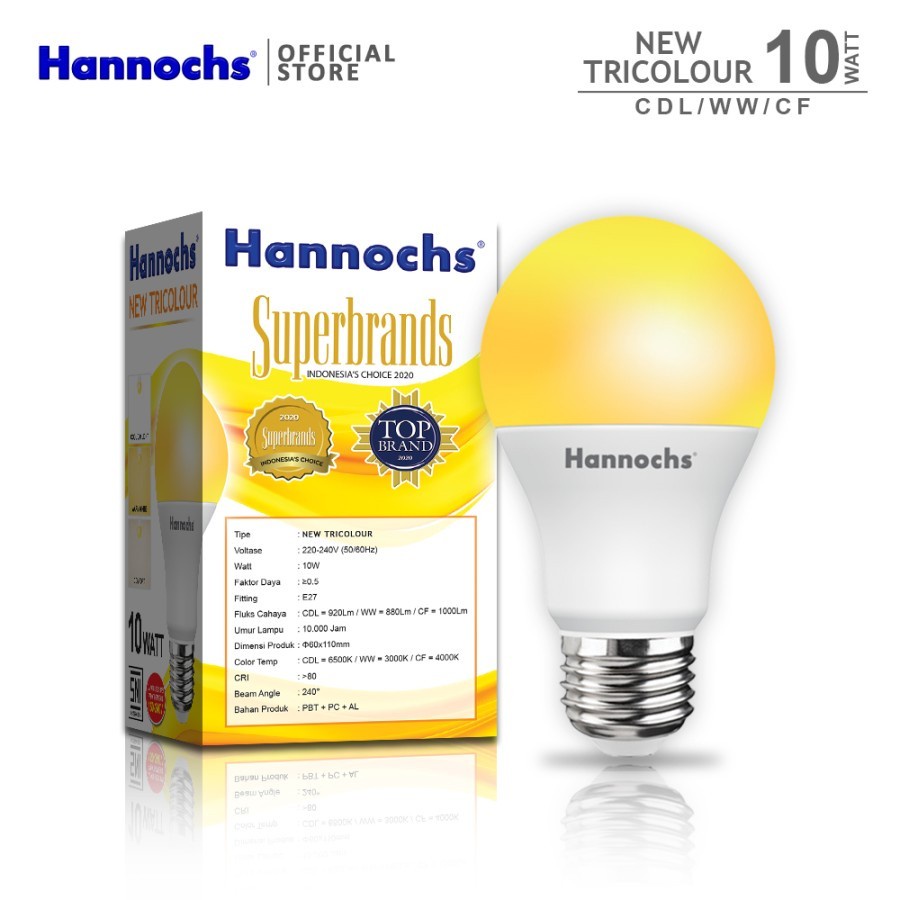 Hannochs Lampu LED New Tricolour 10 watt - 1 Lampu 3 pilihan warna