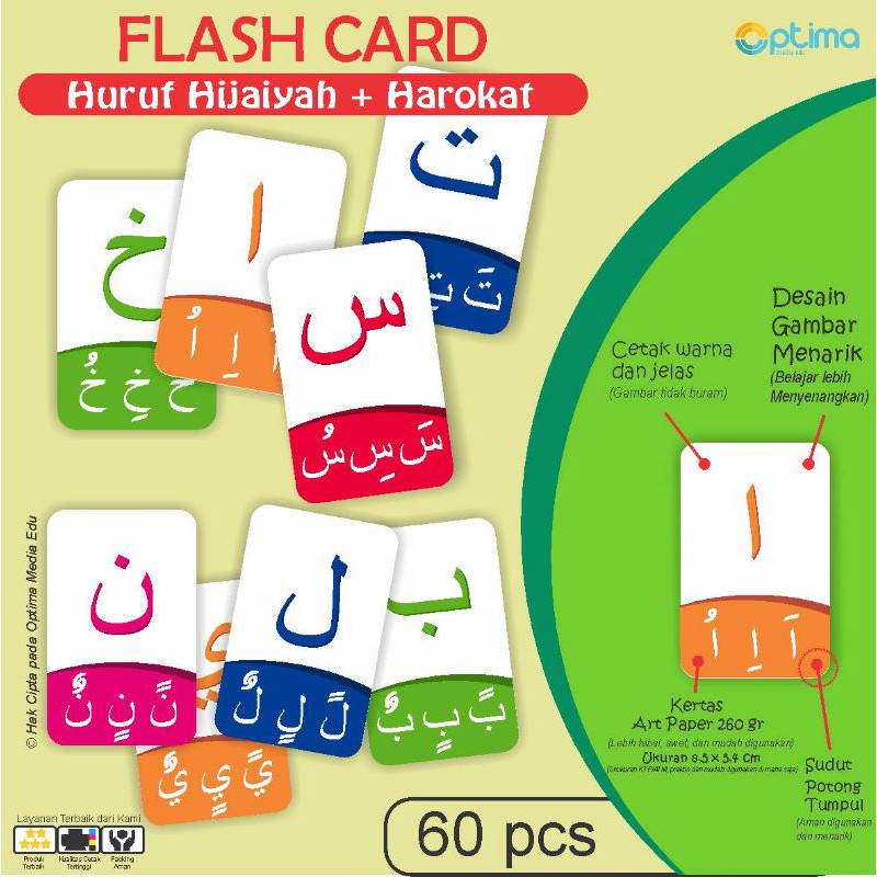 FLASHCARD KARTU BACA HIJAIYAH PLUS HAROKAT LENGKAP 60 PCS