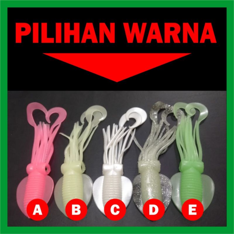 Umpan Softlure Bentuk Cumi Realis Glow In the Dark 18g