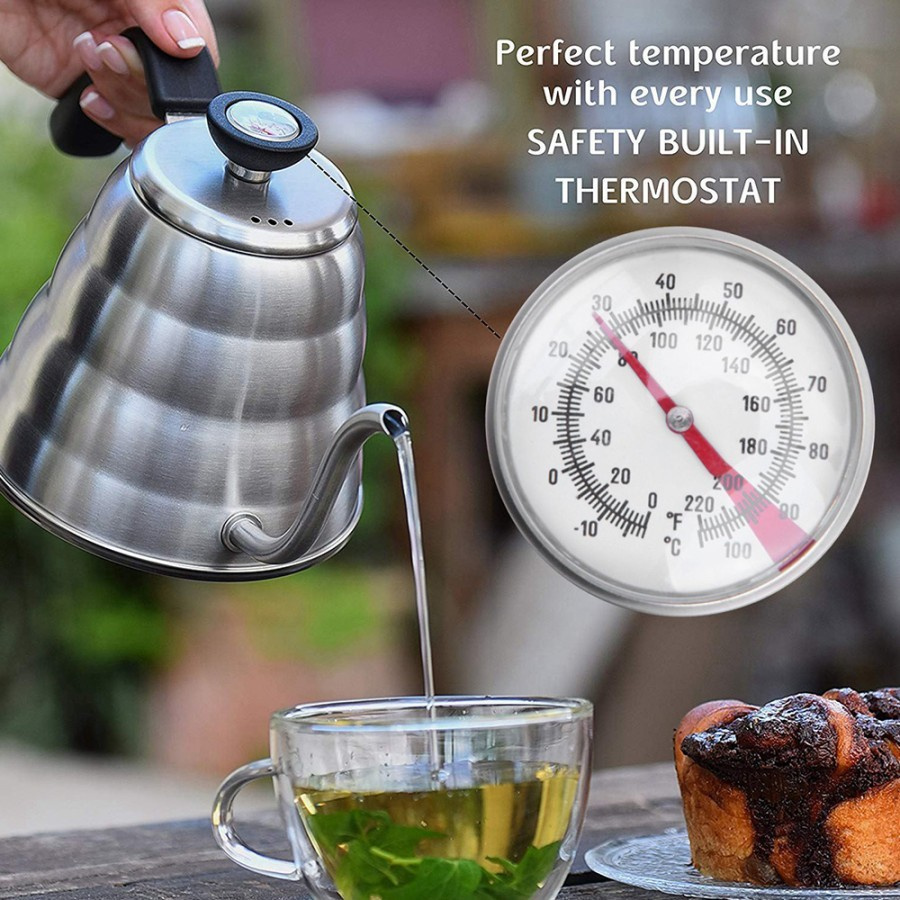 Pour Over Kettle with Thermometer 1.2L Teko Leher Angsa