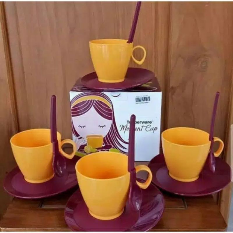 Promo Cangkir moment cup tupperware 180 ml set warna coklat ( 4 pcs )