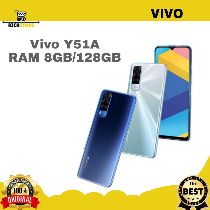 Vivo Y51A RAM 8GB/128GB Smartphone Triple Camera 48MP Android 11 HP Gaming - Garansi Resmi