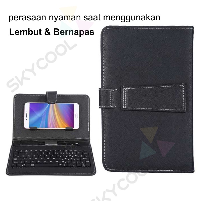 Kit Keyboard dan Mouse Berkabel untuk Tablet Ponsel Kompatibel Sistem OTG Android 4-8 Inci dengan Penutup PU Universal